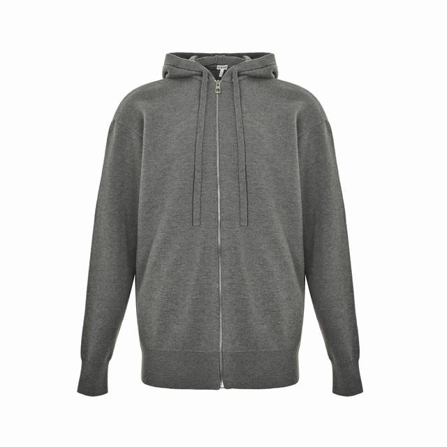 Loewe Anagram hooded knitted jacket with embossed back zipper DDD. Made from 32-