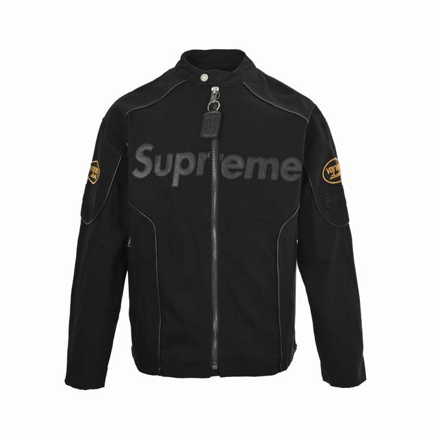 Supreme three-party collaboration leather logo applique zippered American jacket
