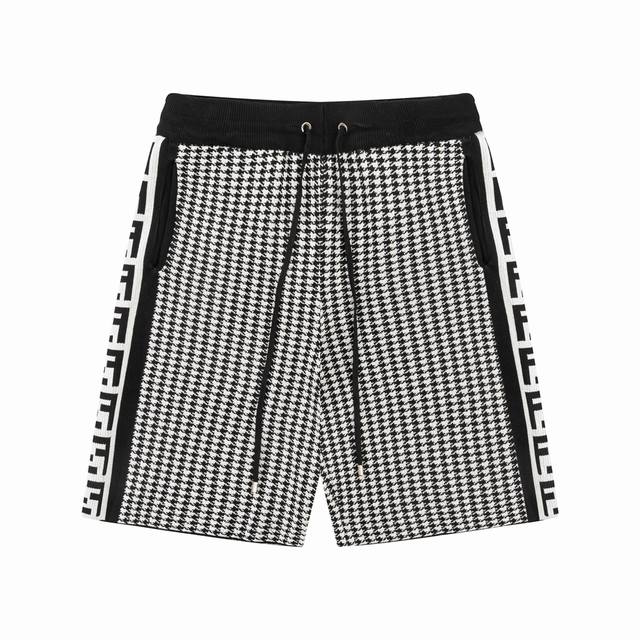 Fendi Fendi houndstooth black and white colorblock Ss new knitted shorts, custom