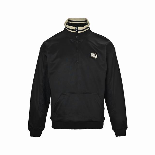 Gucci 24Fw Hollow Double G Embroidered Half-Zip School Uniform JacketA must-have