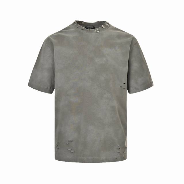 Balenciagag 23Ss rivet puncture washed hole short sleeve Custom-woven and dyed n