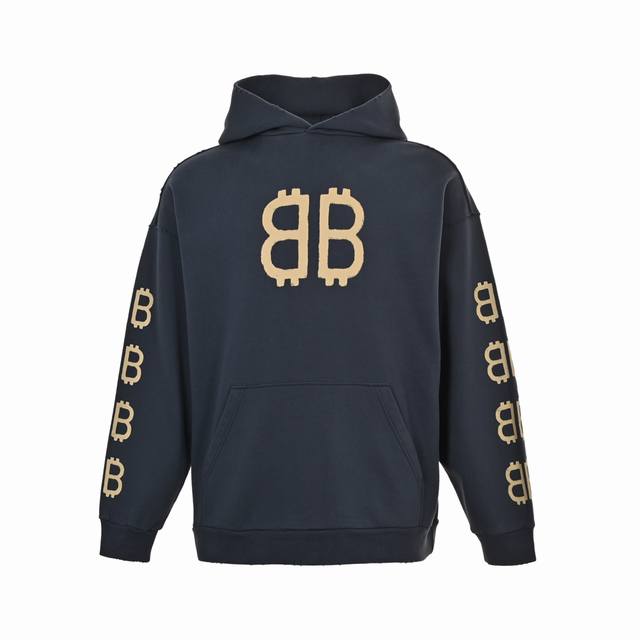 Balenciaga 25Fw Double B Print Hoodie Unisex Blue Sizes: XS-L Print: Printed wit
