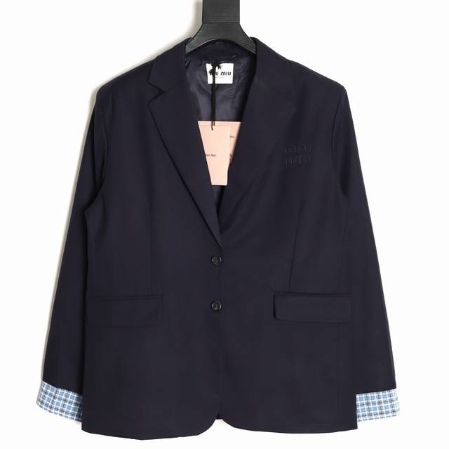 Miumiu Miu Miu 25Fw plaid patchwork sleeve wool blazer Exclusively made from 100