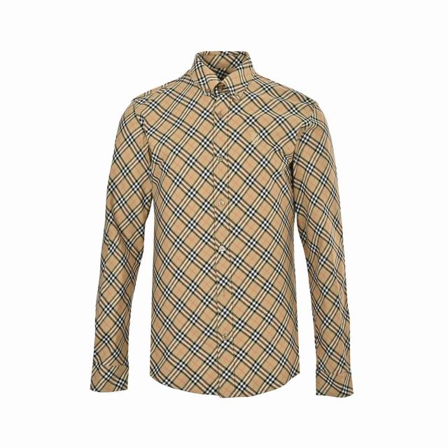 Burberry 25Ss Shield Embroidered Twill Check Shirt Made from Italian worsted fab