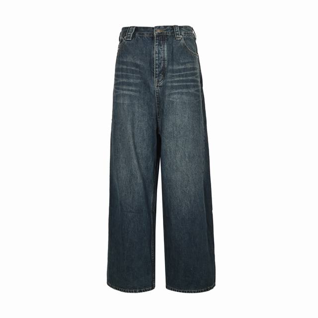 Balenciaga 25Ss washed and distressed loose-fitting jeans with pocket embroidery
