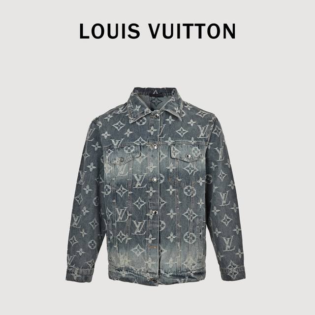 Louis Vuitton Lv Heavy Washed All-Over Print Embroidered Jacquard Denim Jacket T