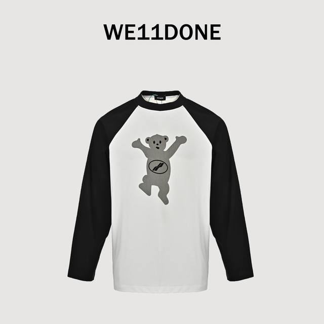 We11Done Popular data flocked bear patchwork contrast color raglan sleeve T-shir
