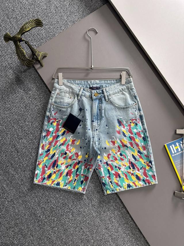 Lv2025 new summer jeans and denim shorts, made of imported Japanese Denim plain