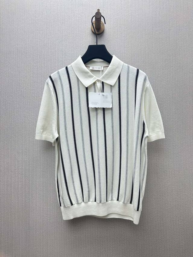 Bc 25Ss new striped pullover straight short-sleeved polo shirt for men, white Si