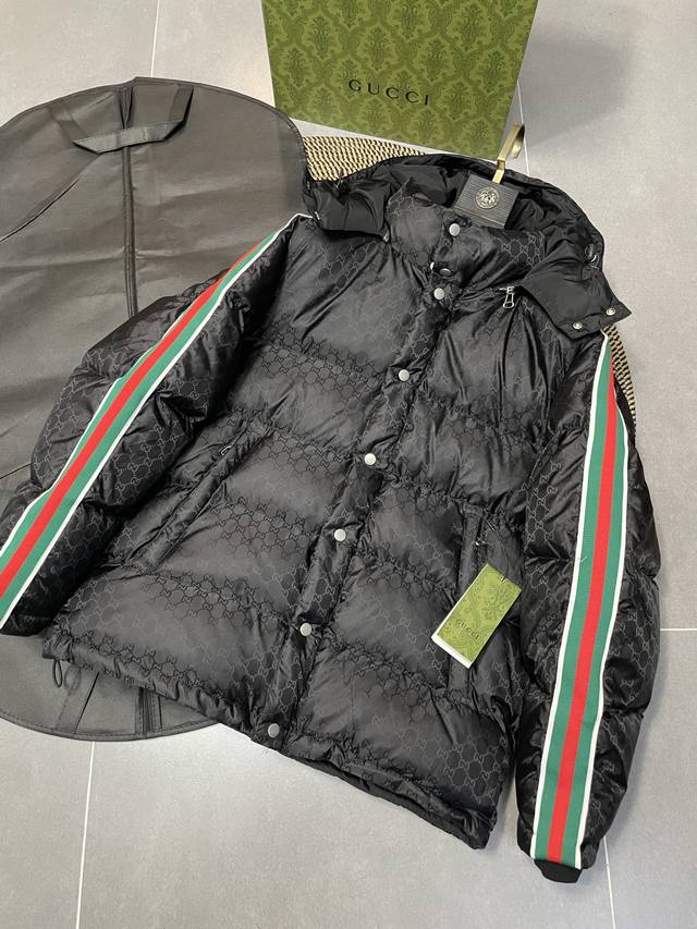 Gucci Down Jacket: Fashionable Double G, Contrast Colorway, and Webbing Paneling