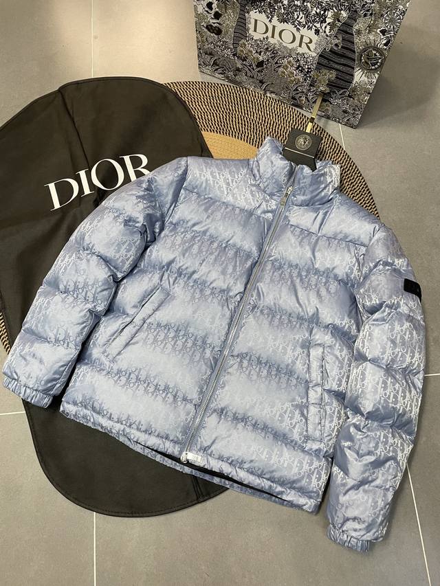 Light blue Dior 23Fw Oblique stand-up collar down jacket, the same style as the
