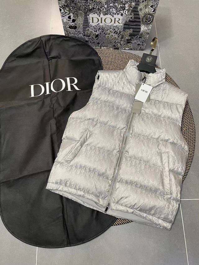 Silver Gray Dior 23Ss Winter New Style Full-Cd Print Hidden Flower Down Vest Ne