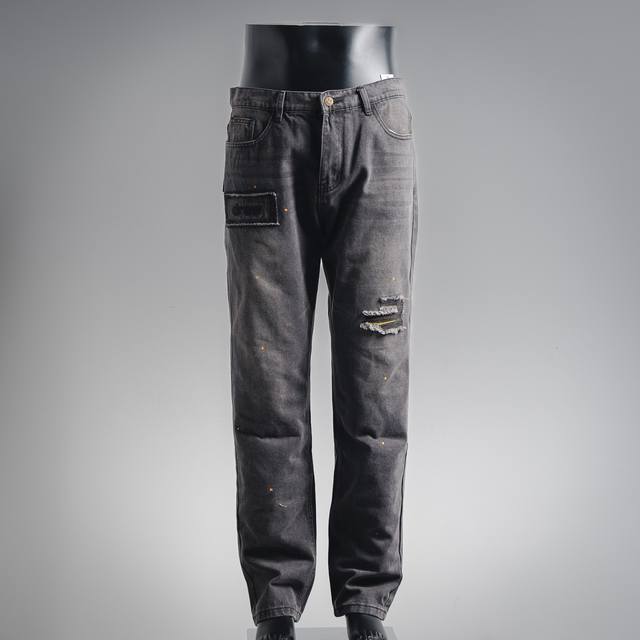 Drew House Bieber's same smiley face high street ripped washed ink jeans Origina