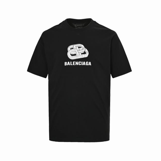 Balenciaga 25Ss lock-button short-sleeve with silver-embossed letters is made of
