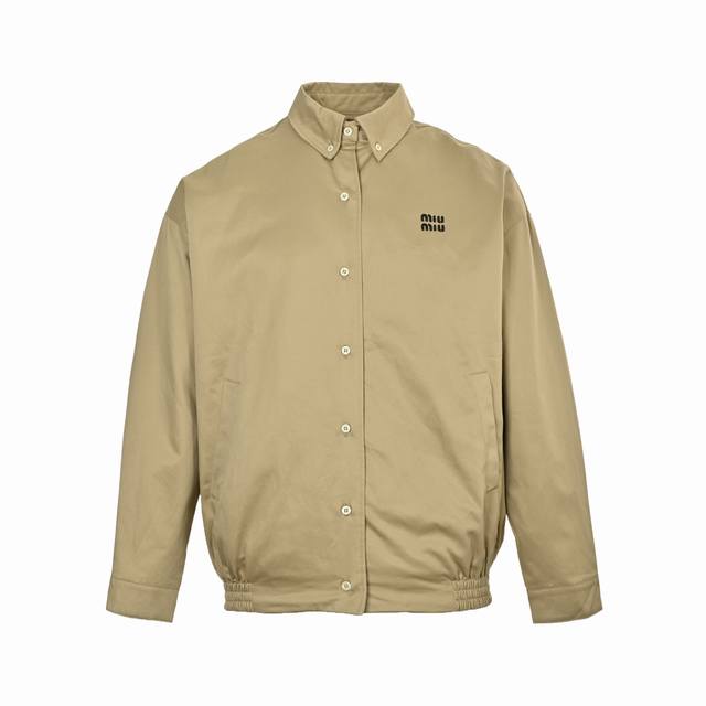Miu Miu 25Fw Khaki Jacket with Small Logo Embroidery Custom-dyed double-shuttle
