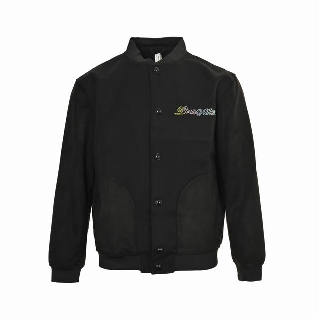 Louis Vuitton Leather and Rhinestone Baseball JacketThis tunic-style baseball ja