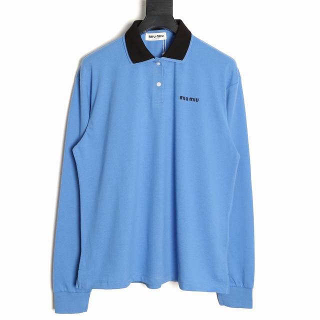 Miu Miu Mm Tokyo Popup limited edition blue patchwork lapel long-sleeved polo sh