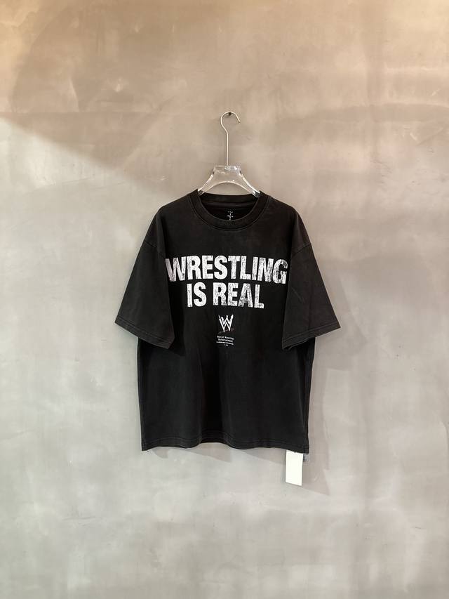 Travis Scott X WWE new boxing champion photo and lettering print cotton washed s
