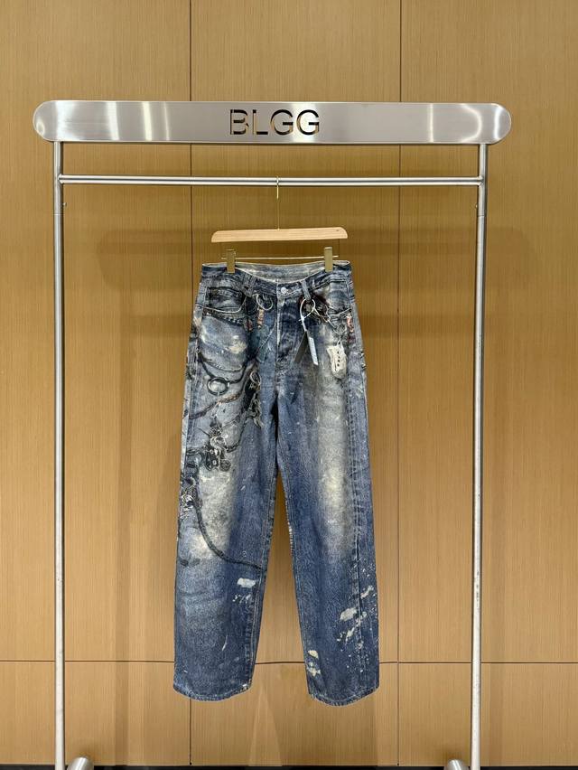 Ac Style 24 New 3D Printed Chain Pants American Street Jeans Unisex Distressed S