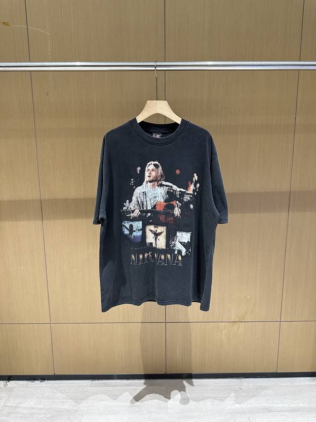 Nirvana Kurt Cobain Vintage American Retro Rock Short-Sleeved T-Shirt for Men an