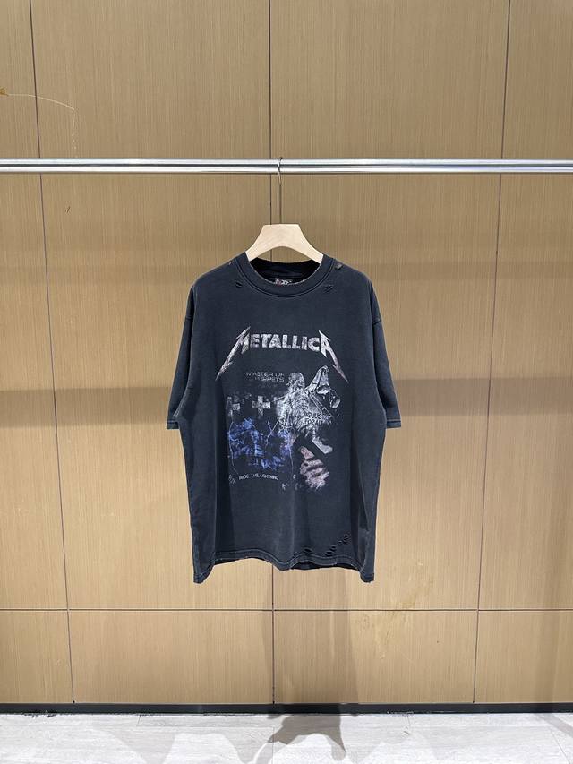Metallica rock band American print retro washed distressed T-shirt Vintage damag