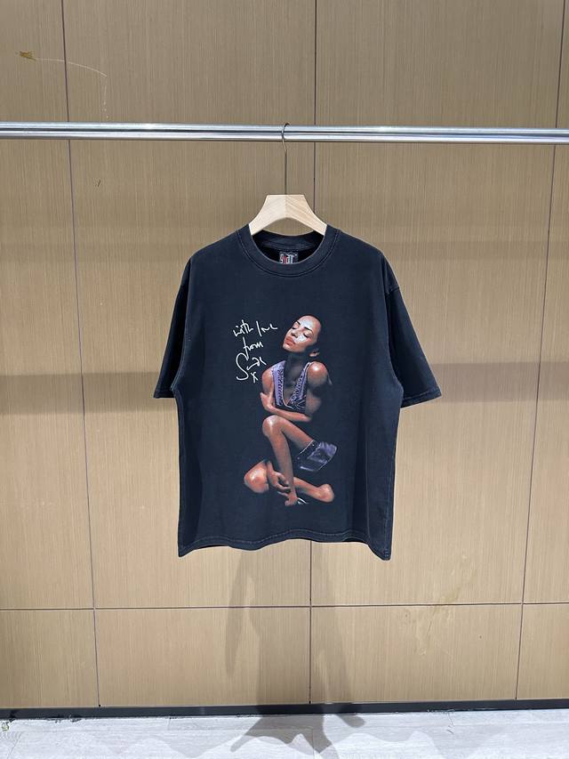 2Pac Retro Portrait Print Cotton T-shirt Short Sleeve Hip-Hop Rap Top for Men an