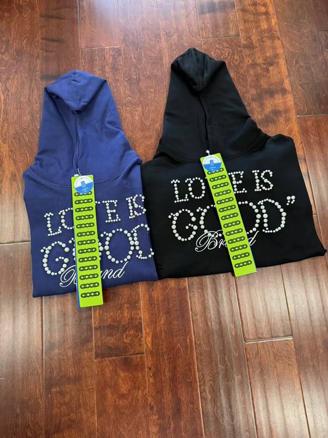 New Goodbrand Love Is Good Pearl Slogan Unisex Couple's Hoodie Sweatshirt with