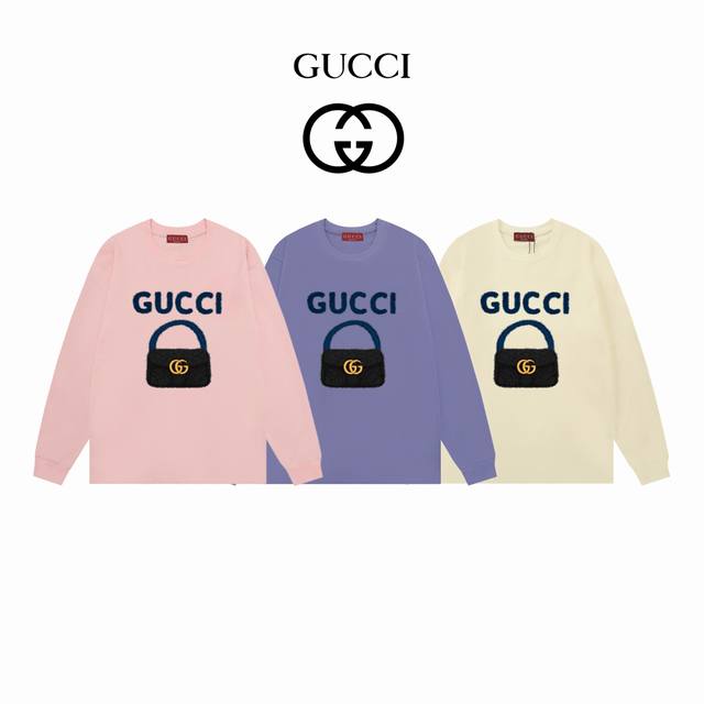 Autumn collection Gucci Bag print Double yarn 300g long sleeve DDD: apricot pink