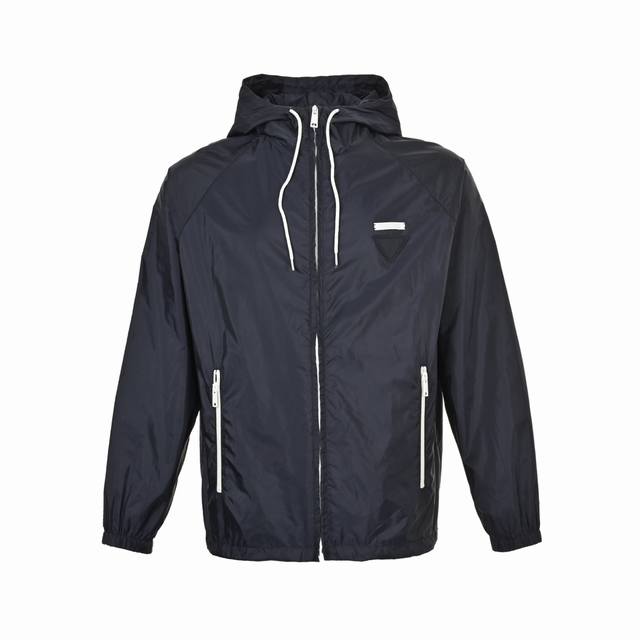 Prada Prada white-edged cloth label recycled nylon hooded jacket uses the brand'