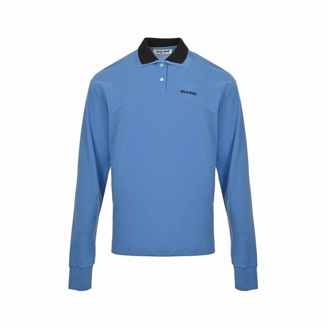 Miu Miu Tokyo Popup Limited Edition Blue Spliced Lapel Long Sleeve T-shirt The o