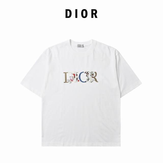 Dior floral embroidered short-sleeved T-shirt The latest Dior colorful embroider