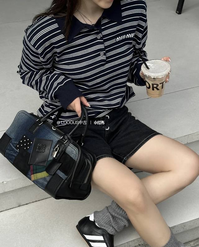 High-end fashion hit Miumiu Miu Miu knitted striped polo shirt Classic polo coll