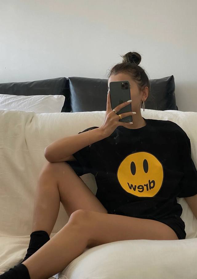 Drew House 22Ss smiley face letter print short sleeve upper body effect fabric:
