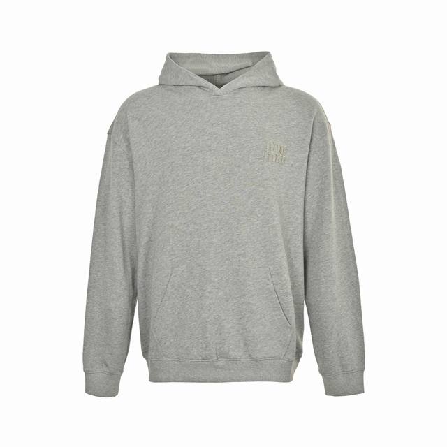 Miu Miu 25Fw Grey Embroidered Hooded Sweatshirt Custom 1:1 440g double-ply terry