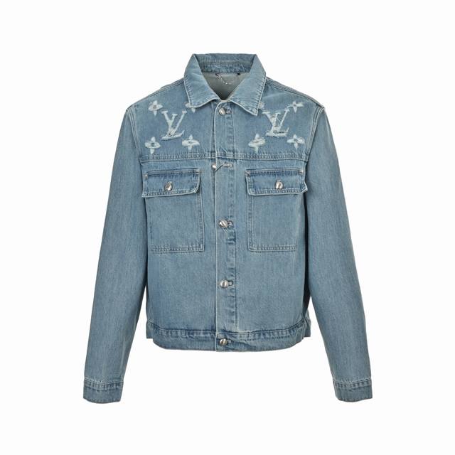 Louis Vuitton monogram washed ripped denim jacket Custom made of pure cotton den