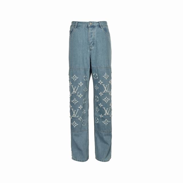 Louis Vuitton monogram washed ripped jeans DDD. Made of custom cotton denim, the