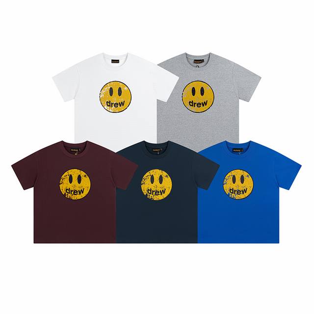 Drew House Justin Bieber same style cracked smiley face print short sleeve Tee C