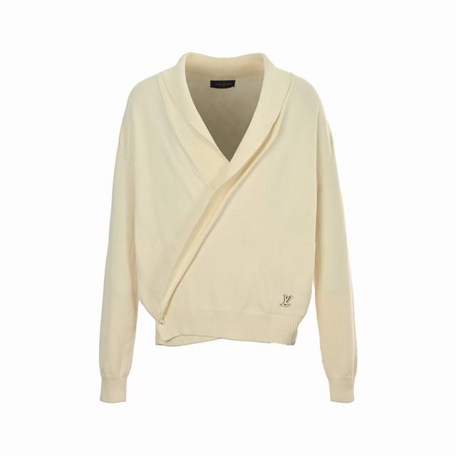 Louis Vuitton V-neck knitted cardigan with metal letter logo on the hem Authenti