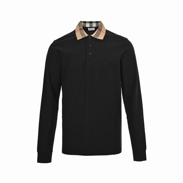 Burberry plaid lapel long-sleeved Polo T-shirt is made of custom fabrics. Adding