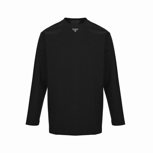Prada 25Fw long-sleeved T-shirt with triangle logo at collar. Made from custom f