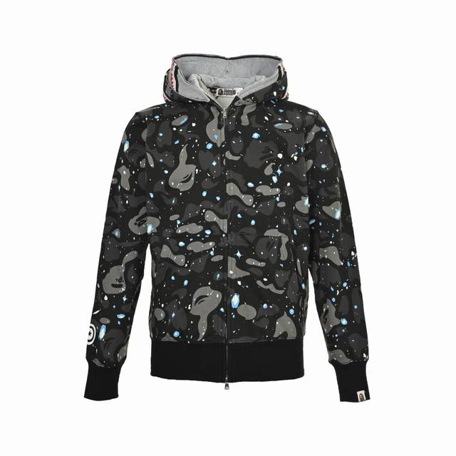 Bape shark and tiger head zippered luminous camouflage double-hooded jacket make
