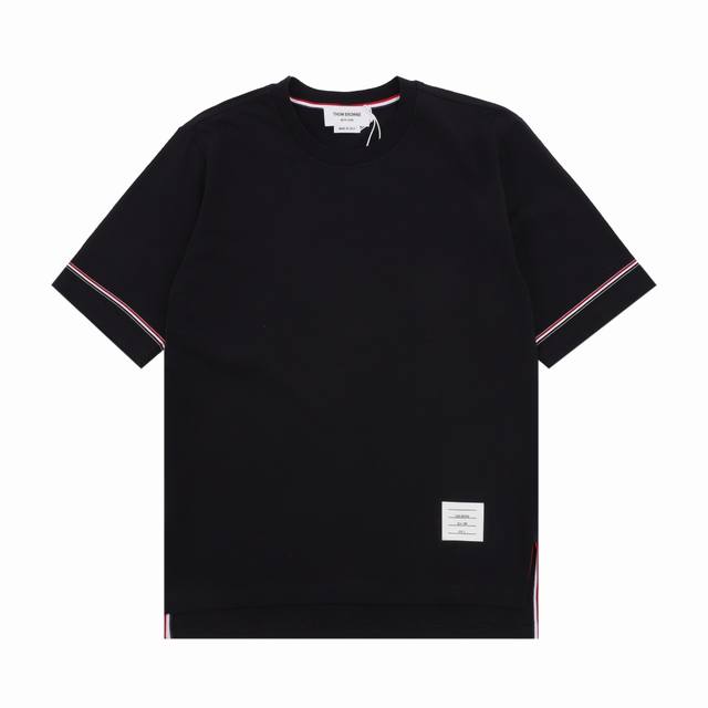 Thom Browne Thom Browne tricolor striped ribbon slit round neck short sleeves Si