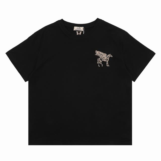 Hermes Hermes Pegasus embroidered round neck short sleeve Size: SL DDD