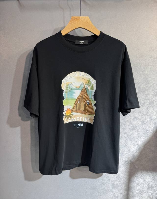 Fendi 25Ss new spring/summer short-sleeved top, custom-made in pure cotton fabri