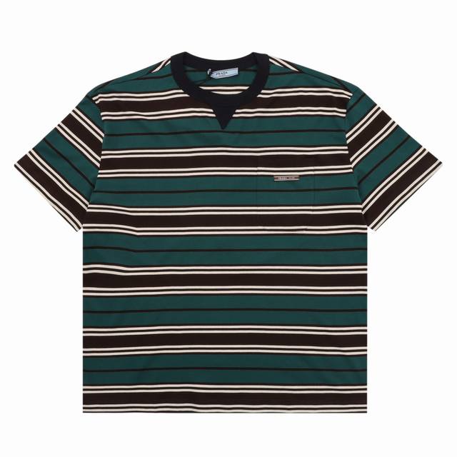 Prada Prada letter patch embroidered striped contrast color short-sleeved T-shir