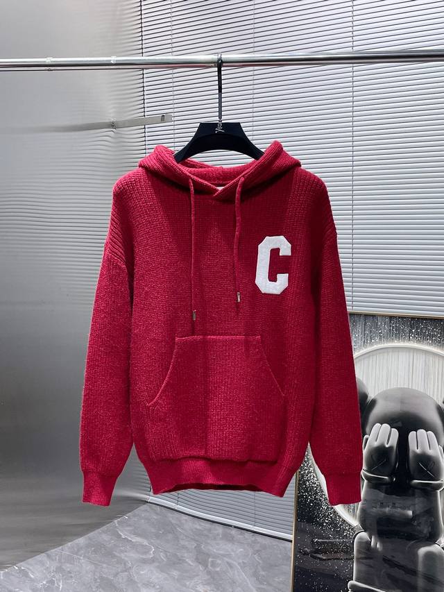 Celine's premium 2025 SS wool blend hooded long-sleeved sweater, a high-end base