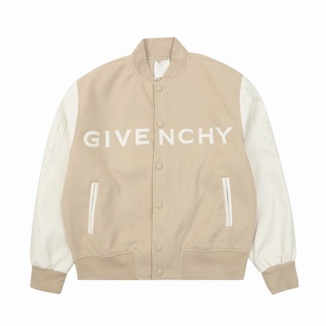 Gvc new color embroidered letters leather sleeves spliced wool baseball jacket W