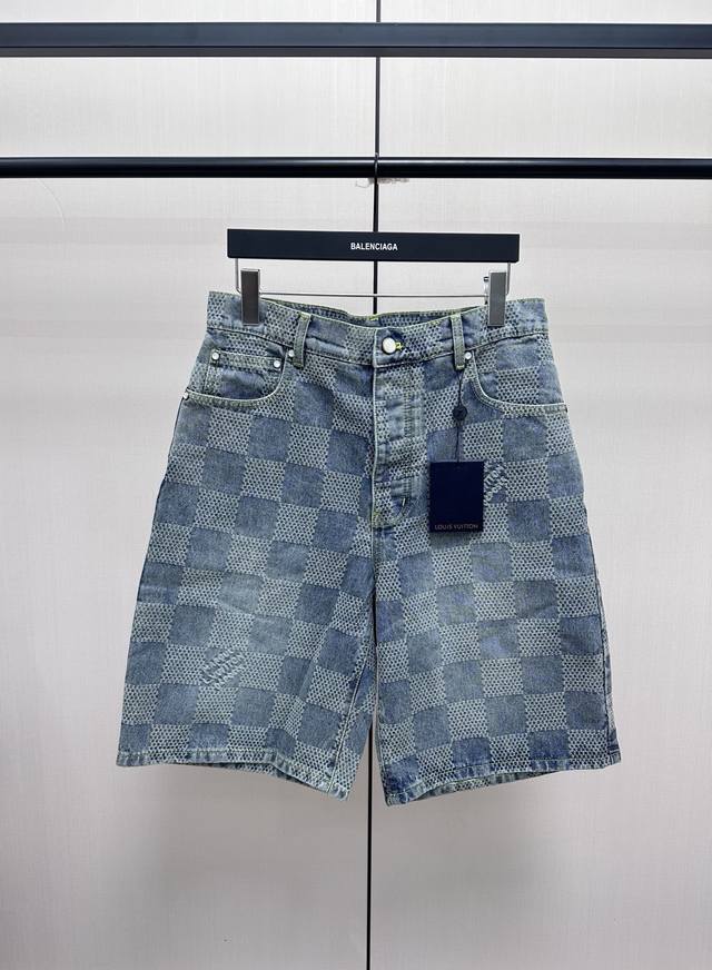 Louis Vuitton Checkerboard Denim Shorts Crafted from premium washed blend fabric