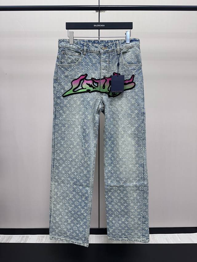 Louis Vuitton Flame Jacquard Jeans are made from custom-made monogram jacquard c