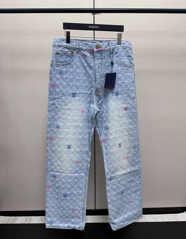 Louis Vuitton Tyler colorful embroidered jeans The fabric is made of 7S*7S twill